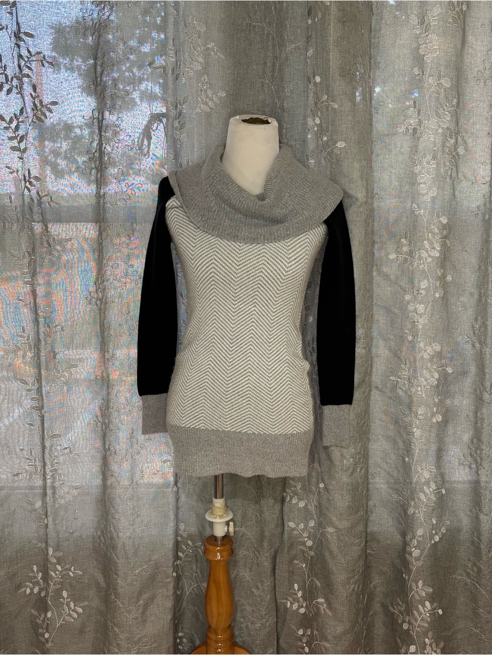 Candie's White, Gray & Black Cowl-Neck Mini Sweater Dress